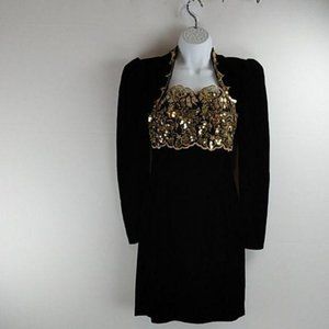 Scott McClintock Black Velvet Gold Lace Dress
